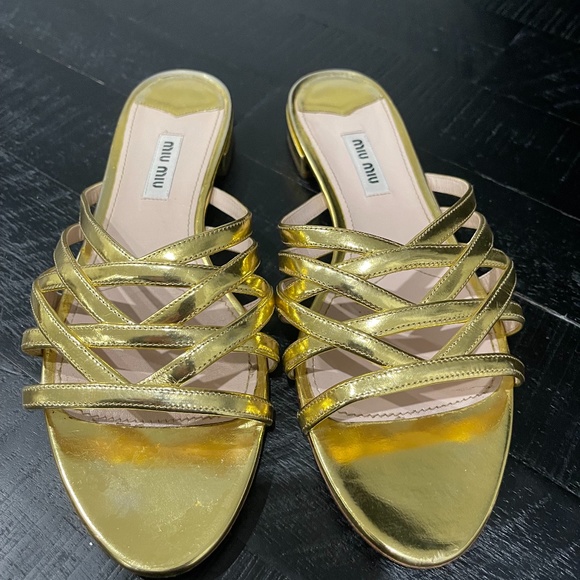 Miu Miu Gold Slippers Size 37.5 - Picture 1 of 2